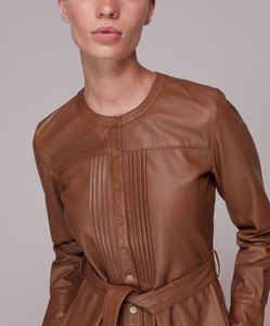 Fabricante personalizado Primavera Verano marrón cuello polo <span class=keywords><strong>manga</strong></span> larga cinturón mujer ropa <span class=keywords><strong>cuero</strong></span> Midi camisa <span class=keywords><strong>vestido</strong></span> - Product Image 6