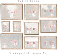 Lot de 10 tableaux muraux vintage d'Halloween avec fantômes, peintures à l'huile rétro de paysages, toiles encadrées mignonnes et effrayantes pour galerie, décoration rustique de vacances