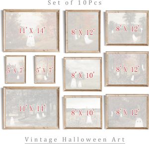 Set di 10 Quadri Vintage di Fantasmi di Halloween, Dipinti a Olio di Paesaggi Retrò, Stampe su Tela Incorniciata, Decorazioni Rustiche per le Festività - Product Image 4