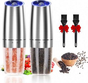 Electric Gravity Salt and Pepper Grinder Set <b>Spice</b> <b>Jar</b> Rechargeable Black Pepper Mill Grinder With Blue Light and Stand - Product Image 1