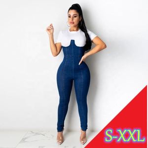 FDY041 nouvelle mode femmes porter bleu jean body grandes tailles denim moulant crayon <span class=keywords><strong>pantalon</strong></span> jean combinaisons femmes - Product Image 2