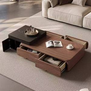 Tavolino <span class=keywords><strong>da</strong></span> Caffè in Noce Italiano Allungabile, Moderno e Minimalista per Piccoli Soggiorni, Arredamento per Casa - Product Image 2