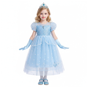 Disfraz de Princesa de Hielo para Niñas, Directo de Fábrica, Personalizado, con Falda Azul y Capa, para Fiestas de Cumpleaños, Cosplay y Disfraces - Product Image 3