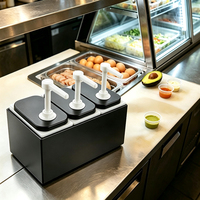 Pompe à condiments en plastique PP noir de 2 L à triple tête, qualité alimentaire, pour contrôle des portions, idéale pour restaurants, hôtels et buffets (vente en gros)