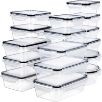 16 stuks herbruikbare voedselbewaarcontainers met afsluitbare deksels, magnetronbestendig, plastic opbergdoos voor droge producten/fruit/groenten