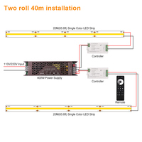 Tira de Luz LED COB de 20m 65.6ft, sin Puntos, Chip Uniforme en la Banda, 24V 3000K 4000K 6500K, Flexible y Plegable