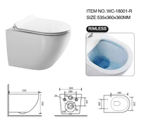 WC suspendu moderne en céramique monobloc avec réservoir encastré, cuvette sans rebord et glaçure autonettoyante