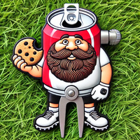 Vente en gros d'accessoires de marqueur de balle de golf dessin animé design personnalisé pince à chapeau et outil de réparation de divot de golf magnétique en métal