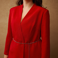 Blazer tissé anti-plis pour femme, grande taille, col surplis, couleur unie, avec ceinture chaîne, idéal pour le bureau, OEM ODM