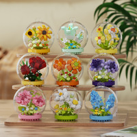 Nouveau jouet de construction en blocs transparents en forme de fleurs 7591-7599, cadeau, modèle de rose, tournesol