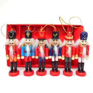 热销6件木制胡桃夹子娃娃士兵迷你小雕像复古手工木偶新年圣诞摆件家居装饰