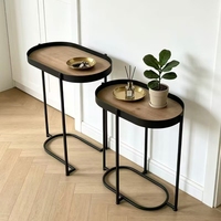 Ensemble de tables basses modernes en bois massif avec cadre métallique, tables d'appoint ovales pour salon, appartement, villa
