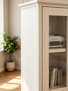 Armario Moderno Blanco con Puerta de Vidrio y Tiradores de Madera, Mueble de Almacenamiento para Entrada o Dormitorio - Product Image 2