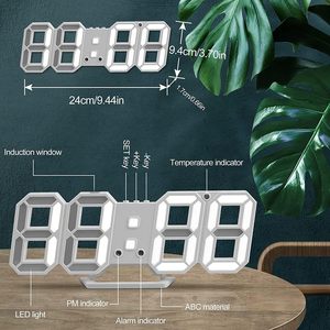 Home Decor Table <b>Clock</b> 3d Dimensional Led Light 3d <b>Wall</b> Led Alarm <b>Digital</b> <b>Clock</b> 3d <b>Wall</b> Alarm <b>Digital</b> <b>Clock</b> White Number Time - Product Image 2
