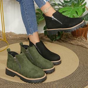 <span class=keywords><strong>Botas</strong></span> de <span class=keywords><strong>Mujer</strong></span> con Punta Redonda, <span class=keywords><strong>Botas</strong></span> Cortas de Gamuza con Cremallera Lateral, Estilo Británico Retro Nuevo de Invierno <span class=keywords><strong>para</strong></span> <span class=keywords><strong>Mujer</strong></span> - Product Image 4