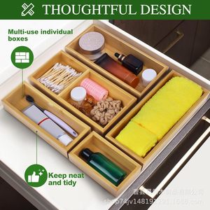 Bamboo Drawer Organizer With Partitions Rectangular <b>Kitchen</b> Tableware <b>Storage</b> <b>Box</b> For Cutlery And Spices - Product Image 4