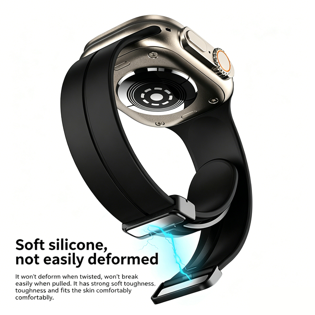 38/40/41mm HUANLONG 42/44/45/49mm Silicone Smart Watch Strap, Breathable Watch Strap with Magnetic Folding Buckle