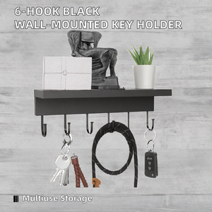 Cheap Price 6-<b>Hook</b> <b>Wall</b>-Mounted Black Wood & Metal <b>Key</b> Holder Magnetic Organizer with <b>Hooks</b> & Tray <b>for</b> Storage - Product Image 2