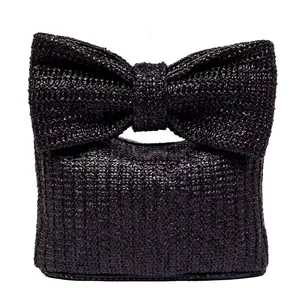 Custom Cute Fashion Clutch Beach Cotton Tote Crochet Knitting Handmade Woven Bow Bag Lady Handbags For Women