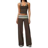 Ensemble de yoga et de fitness personnalisé, débardeur dos nu et pantalon large décontracté, imprimé pois et rayures, contraste de couleurs, pour le sport et le streetwear en extérieur
