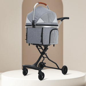 Poussette de transport pour animaux de compagnie (chats et chiens) 3-en-1, légère, de luxe, pliable d'une seule main, portable, pour l'extérieur et les voyages, design tendance et détachable - Product Image 4