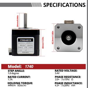 Motor paso a paso Makerele Nema 17, cuerpo de 42 mm, 1.7 A, 44 Ncm, alto torque, bipolar, 4 cables, 1.8 grados - Product Image 2