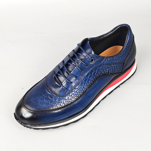 Chaussures à lacets pour hommes en cuir véritable bleu, bout rond, tendance de la mode, toutes saisons, vêtements décontractés - Product Image 1