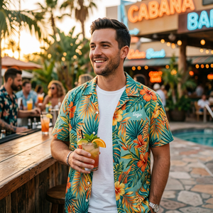 Camisa de Boliche con Cuello Cubano Personalizada, Estampado Tropical, Estilo Vegas Resort, Manga Corta, Abotonada, Retro, con Logotipo Personalizado OEM - Product Image 2