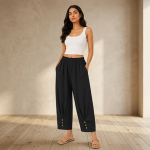 Women's High <b>Waist</b> Wide Leg Palazzo Pants | Casual Loose Fit <b>Elastic</b> <b>Waist</b> <b>Trousers</b> with Pockets - Product Image 3