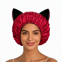 Bonnet en satin à double couche réglable avec logo personnalisé et oreilles de chat, bonnet de nuit pour femmes, bonnet de sommeil pour les soins des cheveux naturels