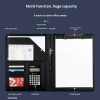 Carpeta de Archivos de Oficina Multifuncional de Cuero PU con Clip para Gerentes de Negocios, Tamaño A4, con Logotipo Personalizado, Calculadora y Bloc de Notas