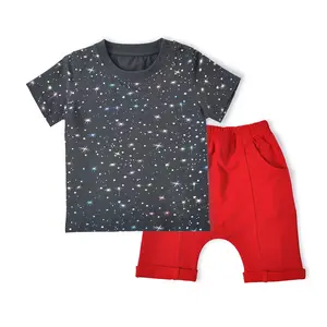 Petelulu काले टी लाल पंत 100% कपास रंगीन स्टार सभी से अधिक मुद्रण शिशु और बच्चा बच्चों के कपड़े सेट