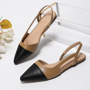 Xuanhui Nouvelle Collection Escarpins Slingback Plats à Bout Pointu Bicolores Noir et <span class=keywords><strong>Camel</strong></span> en PU Souple pour Femme - Product Image 1