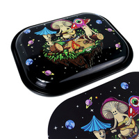 RTS Smoke Shop Vente en gros Champignon Elfe Plateau roulant en métal avec couvercle 18x14cm Accessoire pour fumer Plateau à tabac