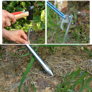 Outdoor Steel <b>Tent</b> Peg 30cm With Wooden Handle And Hook For Camping Tarpaulin Windproof Setup - Product Image 5