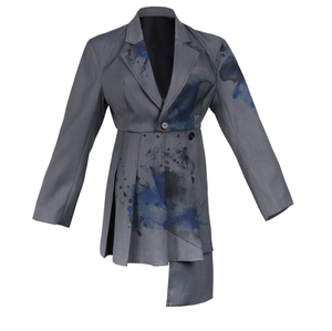 Chaqueta plisada con estampado de tinta de estilo nacional para mujer, diseño original con estampado de diseño irregular - Product Image 1