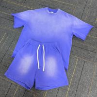 Camiseta Oversize de 350GSM con Efecto Degradado Lavado al Spray, Mezcla de Algodón y Poliéster, Camiseta Unisex Vibrante con Degradado para Streetwear, Venta al por Mayor