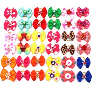 Colorful Solid Soft Polyester <b>Dog</b> Hair <b>Bows</b> with Rhinestones and Elastic Bands for Pets Winter Halloween Cute Style Accessory - Product Image 3
