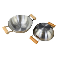 Poêle Wok Coréenne en Acier Inoxydable, Mini Casserole Portable Profonde pour Nouilles Instantanées et Fruits de Mer avec Poignées en Bois
