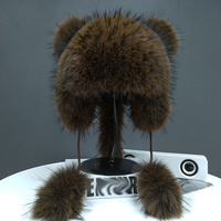 Bonnet en fausse fourrure moelleuse personnalisé avec logo, oreilles et queue d'ours, accessoire d'hiver chaud pour l'extérieur