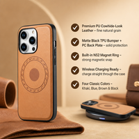 Étui magnétique en cuir grainé PU pour iPhone 12 13 14 15 16 17 18 avec recharge sans fil