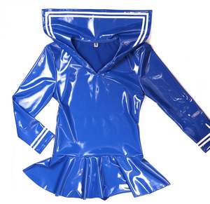 Femmes douce femme de chambre Cosplay robe en cuir verni à manches longues Satin tablier a-ligne robe Halloween Clubwear discothèque soirée à thème - Product Image 5