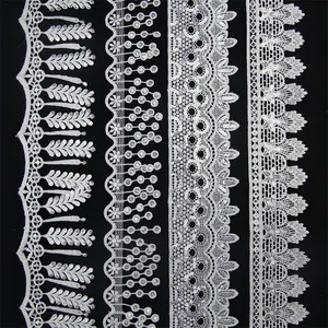 Wholesale Factory Fashion Colorful Polyester Guipure Indian Lace trim White Embroidery Wide Chemical Lace Trim