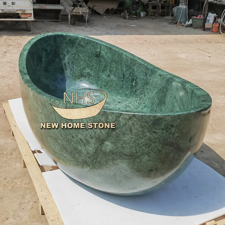 Bañera de mármol verde de piedra natural, bañera de mármol verde Alpi independiente con vetas de textura de cuero