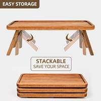 202608 Ensemble de 3 plateaux de service pliables en bois d'acacia, planche à découper gravée et plateau organisateur
