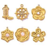 Nouveau Pendentif DIY Personnalisé en Acier Inoxydable Plaqué Or 18K PVD, Motif Perle Fleur et Rame, pour Fabrication de Bijoux Cadeaux 2026