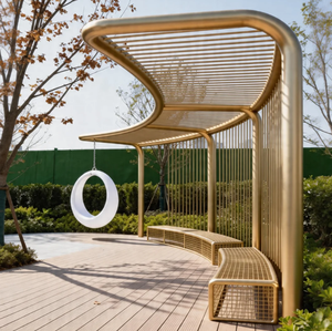 Pergola Moderna Minimalista in Metallo Curvo, Tettoia Artistica Personalizzata con Illuminazione Lineare per Piazze - Product Image 3