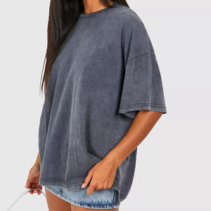 T-shirts d'été à manches courtes et surdimensionnés pour femmes délavés à l'acide T-shirts pour femmes délavés vintage lourds - Product Image 3