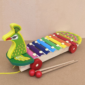 Xylophone en bois en forme d'animal, jouet à tirer, 8 tons, touches arc-en-ciel, instrument de percussion avec roues et corde de traction pour tout-petit - Product Image 2