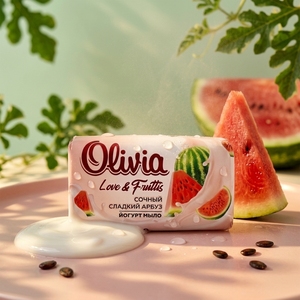 Watermelon Scented Moisturizing Bar <b>Soap</b> with Glycerin for Daily Hand and Body Care 140 g Olivia Love & Fruttis - Product Image 1